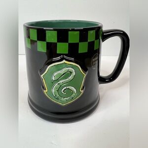 NWOT Rae Dunn Black and Green Check Slytherin Mug